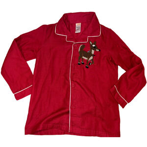 Gymboree Red Holiday/ Christmas Rudolph Pajama Button Up Shirt Medium 7-8 Unisex